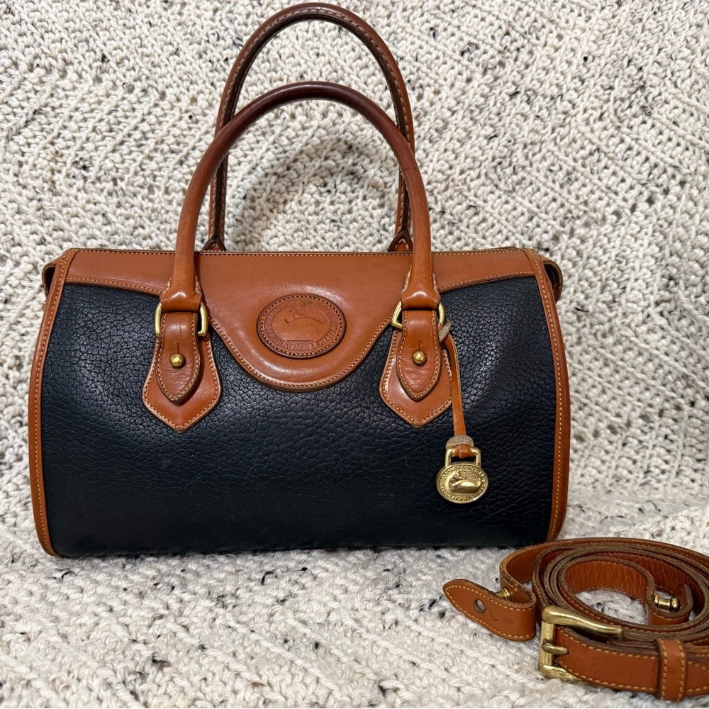 Dooney & Bourke Black and British Tan Vintage Shoulder Satchel